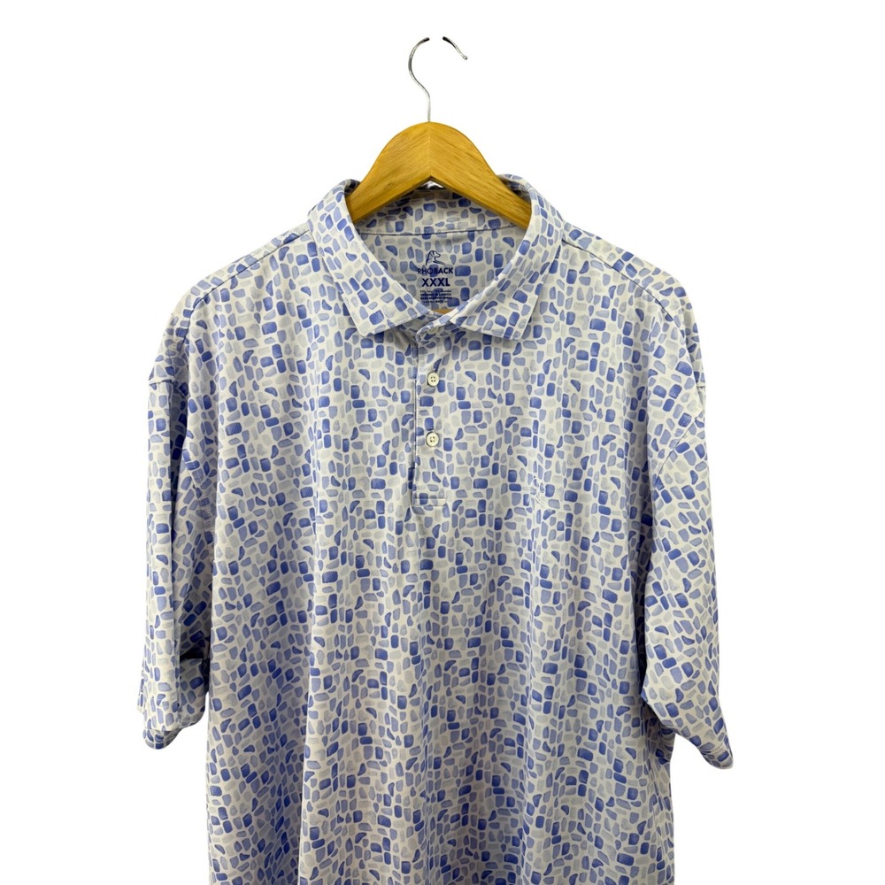 Rhoback Polo Shirt Mens XXXL Blue Mosaic Print Performance Short Sleeve Golf